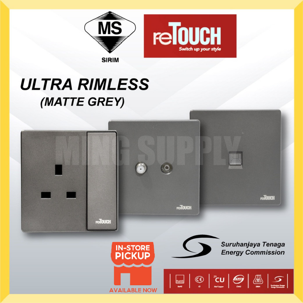 MS_ SIRIM reTouch Ultra Rimless MatteGrey Modern Wall Switch Door Bell ...