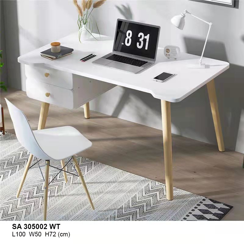 Mlife 100 X 50 CM White Study Table With Drawer Solid Wood Legs ...