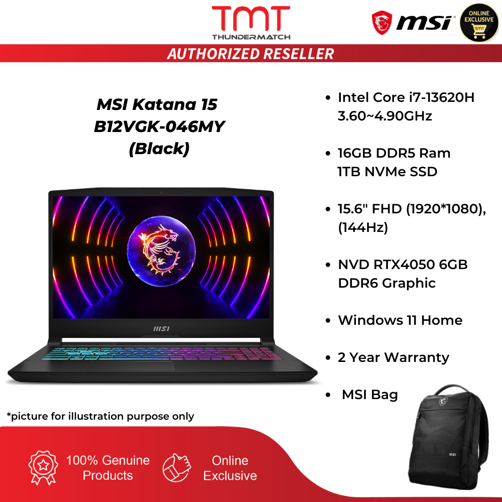 MSI Katana 15 15.6 144Hz Gaming Laptop FHD Intel i7-13620H with 16GB RAM  RTX 4050 with 6GB GDDR6 1TB NVMe SSD Black Katana 15 B13VEK-277US - Best Buy