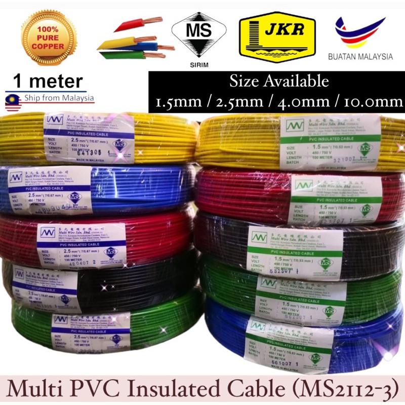 [UNCUT- 1 METER] MULTI Cable Wire PVC Insulated Cable 1.5 / 2.5 / 4.0 ...