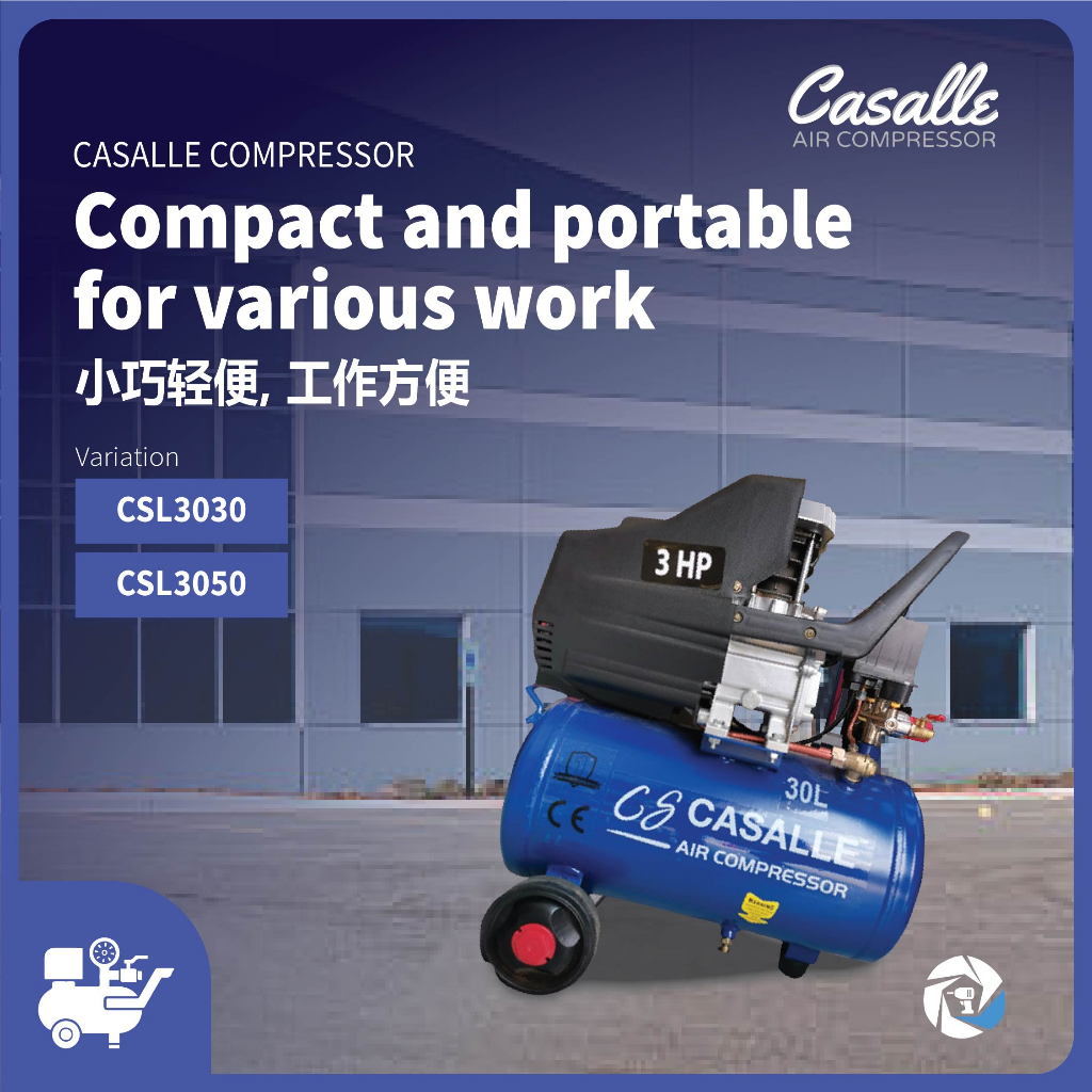 CASALLE CSL3030 3HP 30L CSL3050 3HP 50L AIR COMPRESSOR 8BAR BRAND ITALY 3 MONTHS WARRANTY