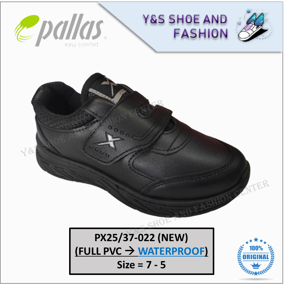 Pallas Black School Shoes Full Pvc Waterproof Kasut Sekolah Hitam