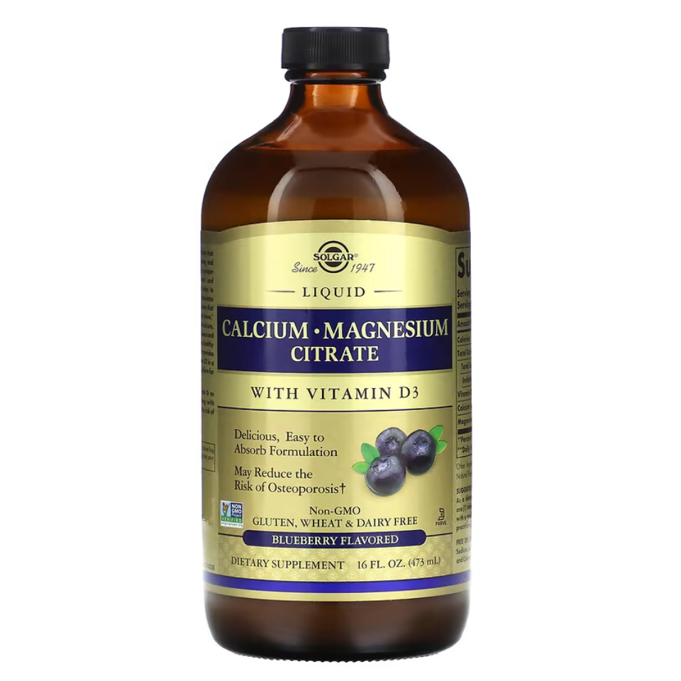 Solgar, Calcium Magnesium Citrate Liquid with Vitamin D3, Blueberry, 16