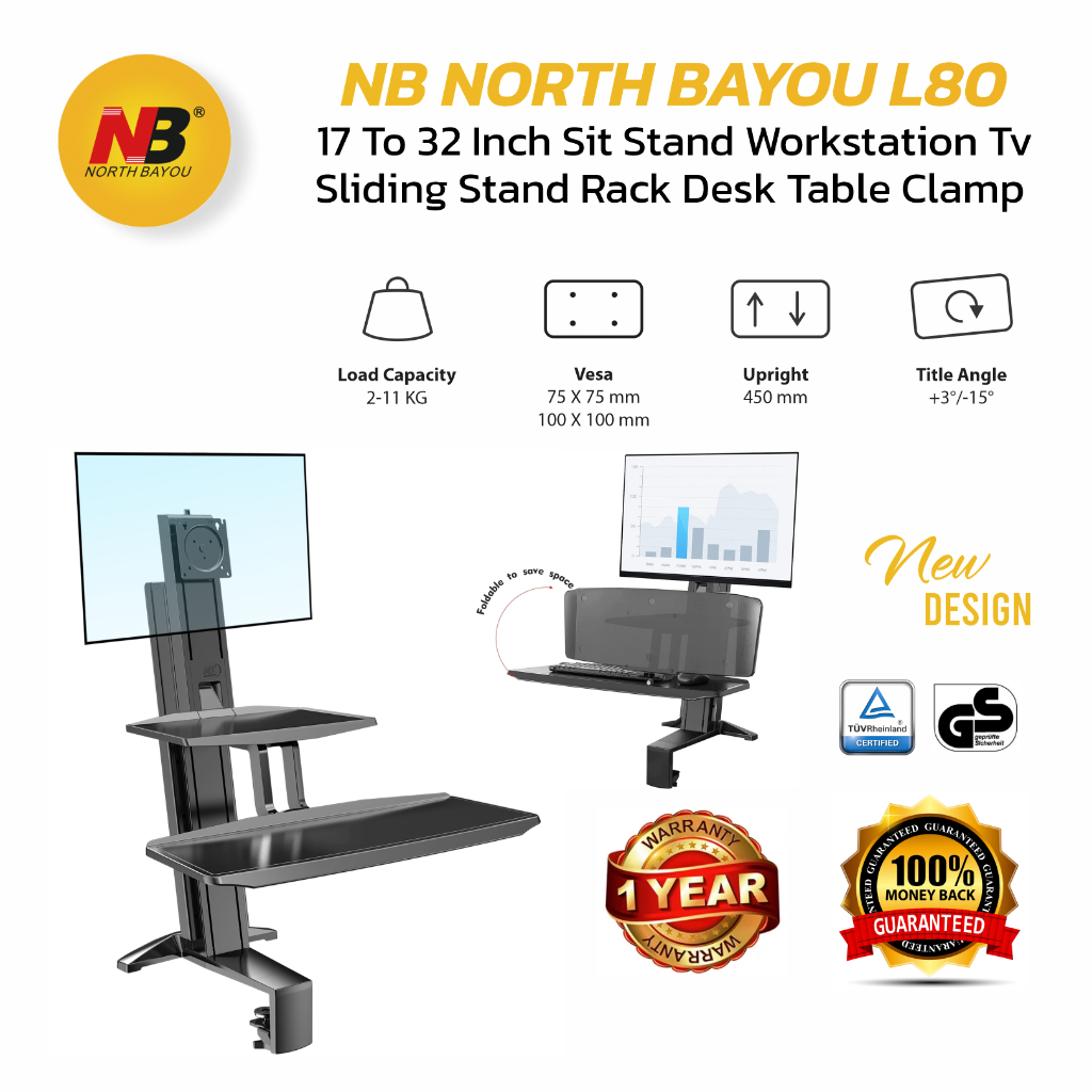 Nb North Bayou Sit Stand Workstation Tv Sliding Stand Rack Desk Table