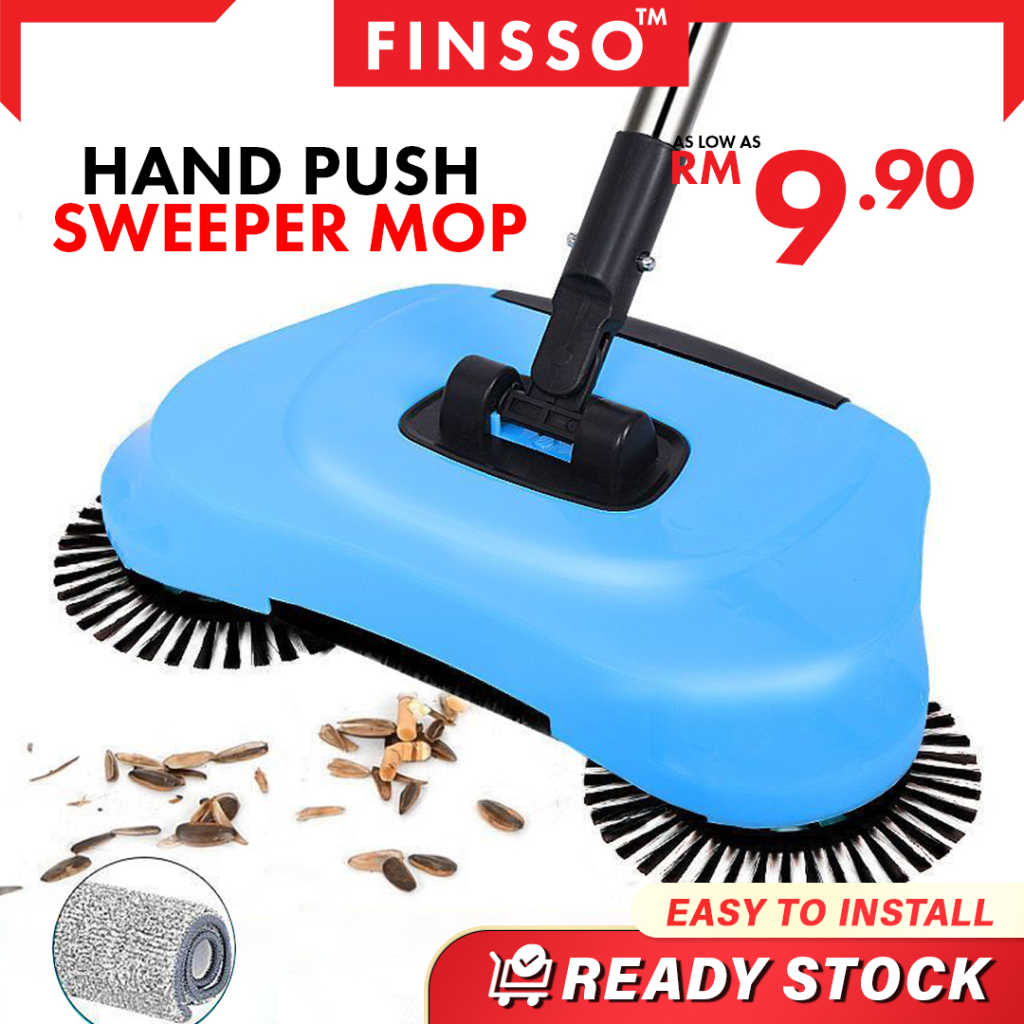 FINSSO 3 In 1 Hand Push Sweeper Mop With Dustpan Household Rotating