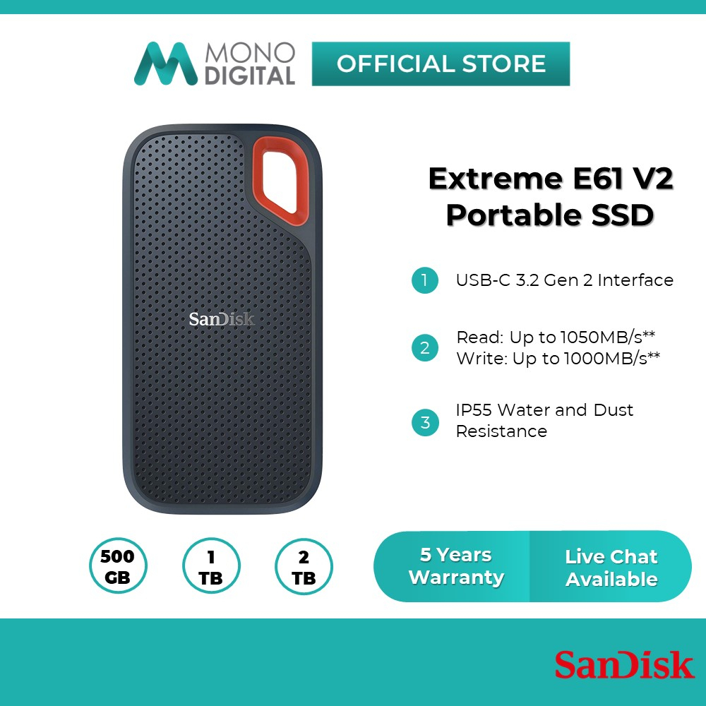 Sandisk Extreme Portable Ssd E61e81 E30 External Ssd With Usb C 32 Interface Shopee Malaysia 9745