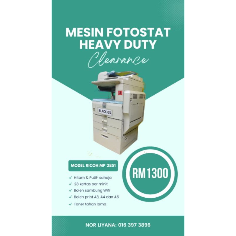 mesin Fotostat hitam putih heavy-duty ricoh mp2851 | Shopee Malaysia