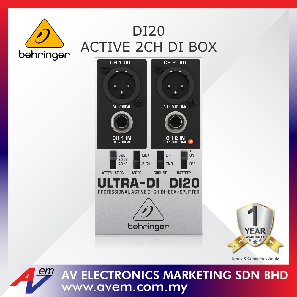 BEHRINGER ULTRA DI DI20 Active 2 Channel DI Box/Splitter Shopee