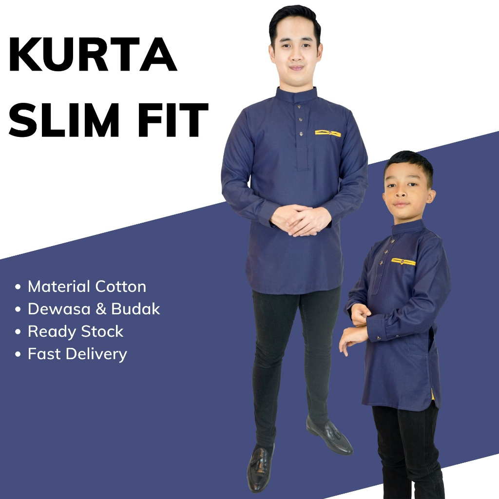 Ready Stock Kurta Slim Fit Cotton Warna Dusty Purple Dewasa And Budak Baju Raya C006k 2948