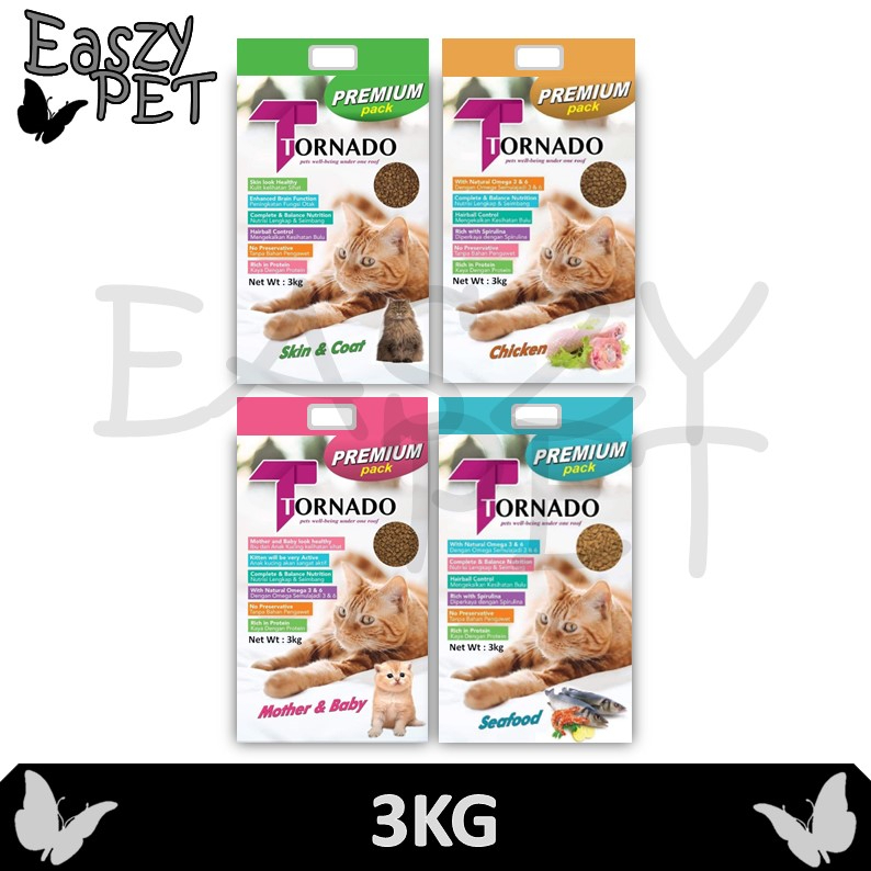 Tornado Cat Food 3KG Skin & Coat, Mother Baby, Chicken, Seafood, Adult