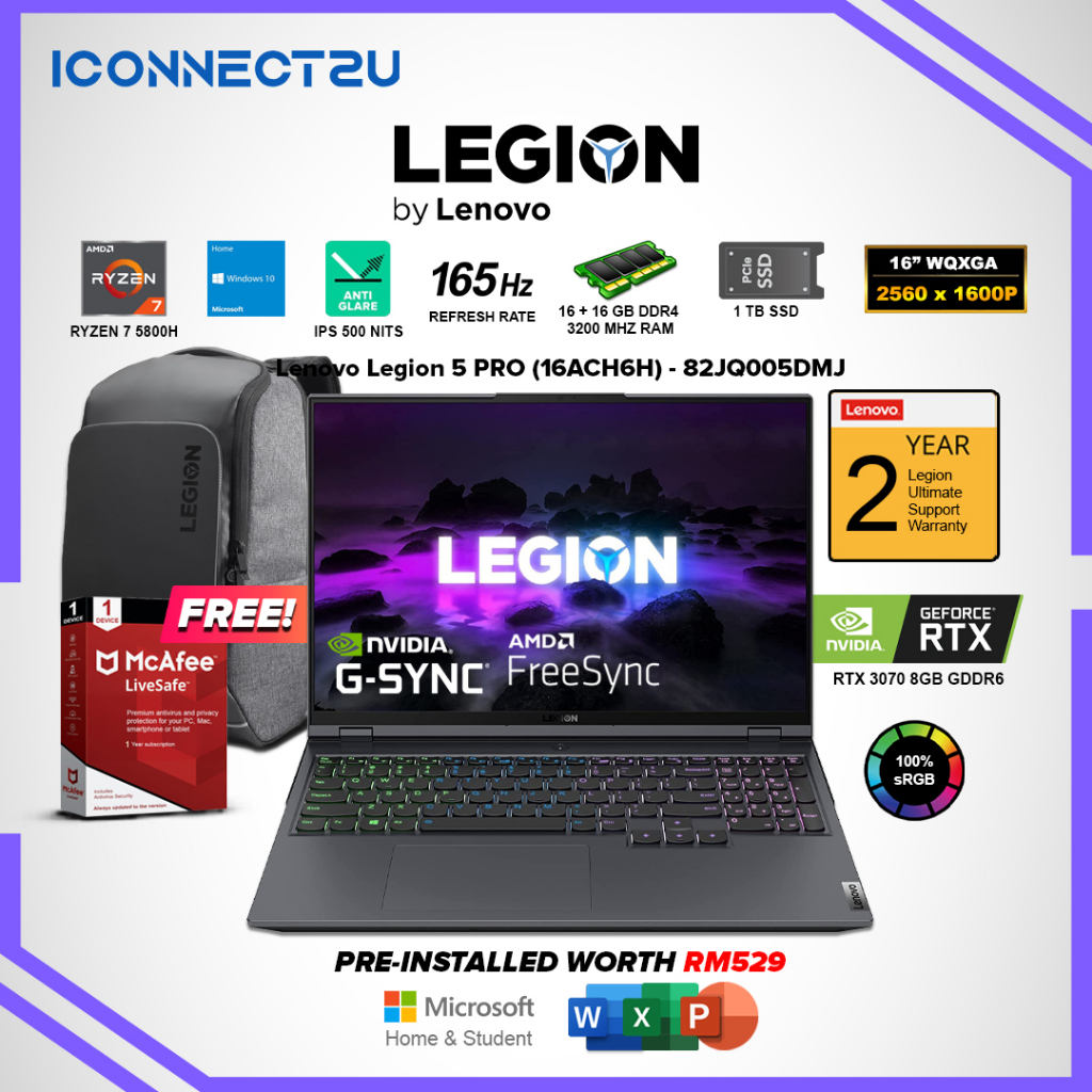 Lenovo 16" Gaming Laptop Legion 5 Pro 16ACH6H R7 5800H|RTX3050 8GB|16 ...