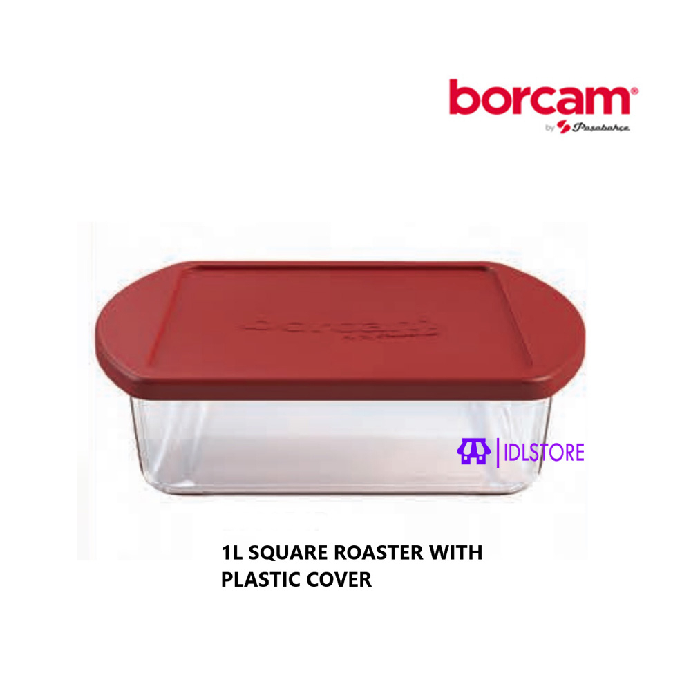 1 Liter Pasabahce Borcam Square Glass Roaster with Plastic Lid / Food