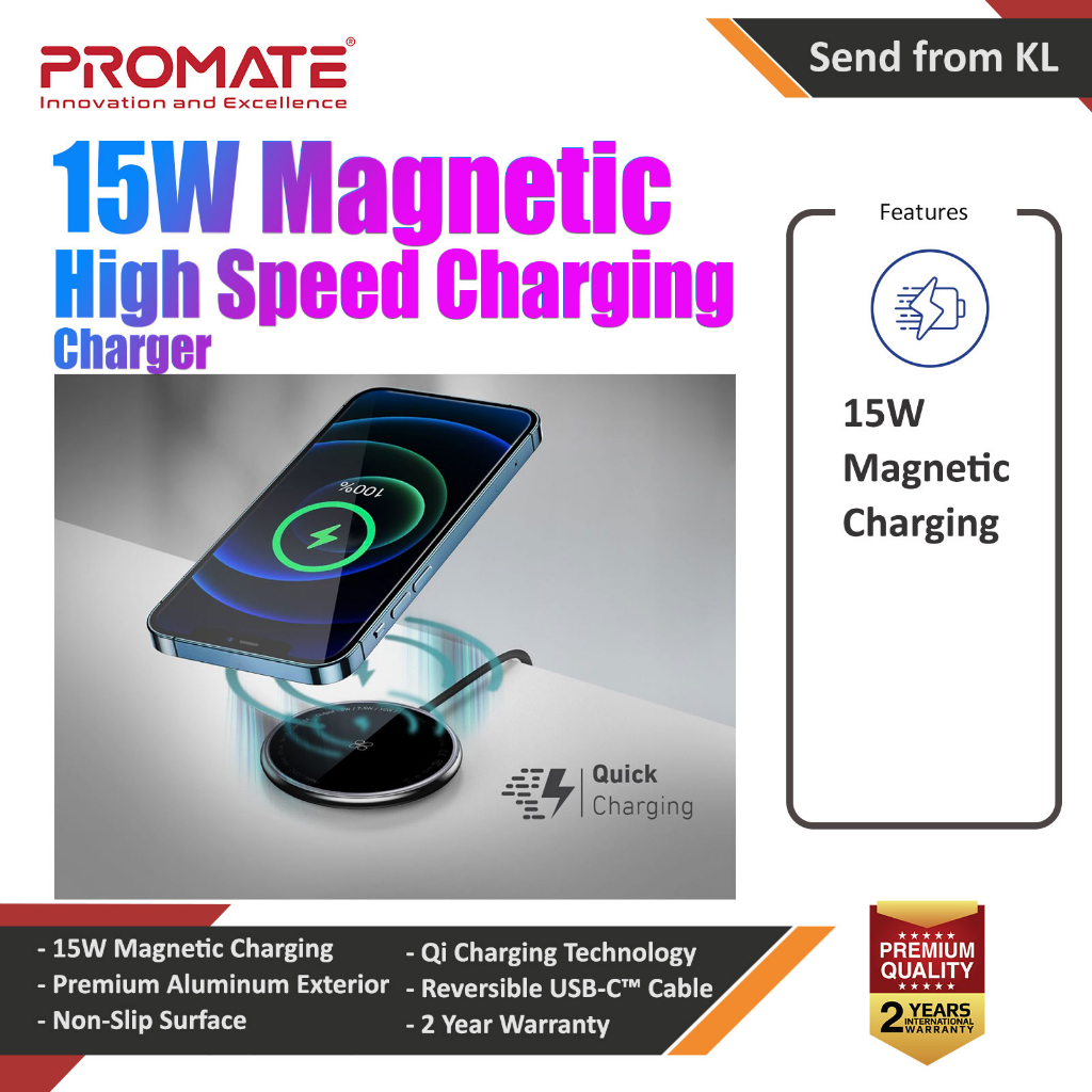 Promate 15w Fast Magnetic Wireless Charger Charging Pad Compatible With Mag Safe For Ip Phone 14 8189