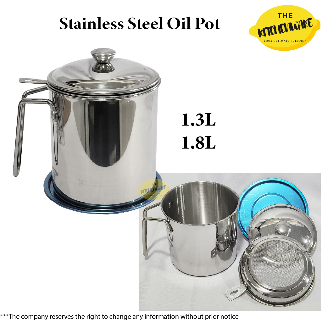 1.3L 1.8L 304 Stainless Steel Oil Pot Filter/ Oil Storage Grease Keeper ...