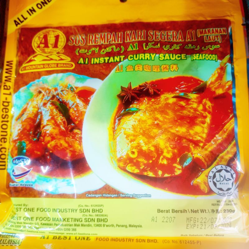 A1 Sos Rempah Kari Makanan Laut 230g / A1 Instant Curry Sauce (Seafood ...