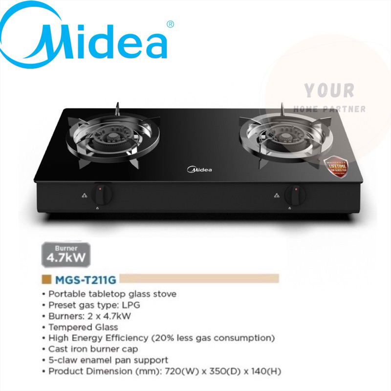 Midea Table Top Glass Stove MGST211G Gas Stove/ Stainless Steel Stove MGST211S / Milux Table