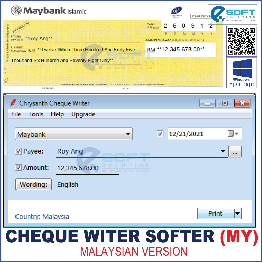 Cheque Writer Software My Malaysia Convert Number To Words Shopee Malaysia 7441