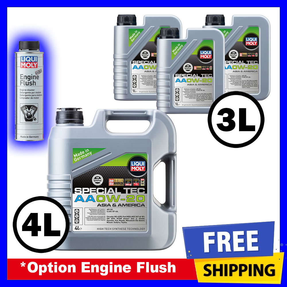 Liqui Moly Fully Synthetic Special Tec AA 0W-20 4L/3L Engine Oil (0W20)+Engine Flush (2678)+Oil Filter (Optional)