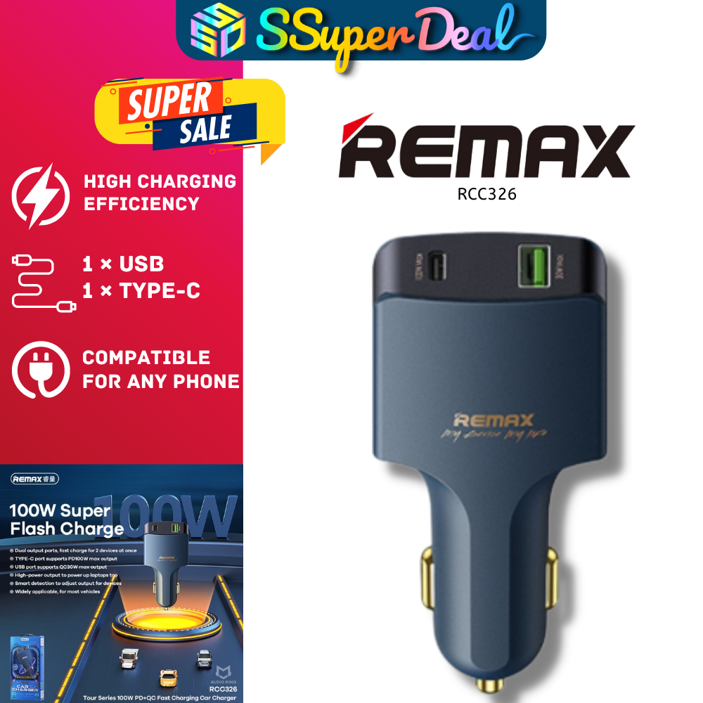 Remax Tour Series RCC326 100W Fast Charging Car Charger Adapter Shopee Malaysia