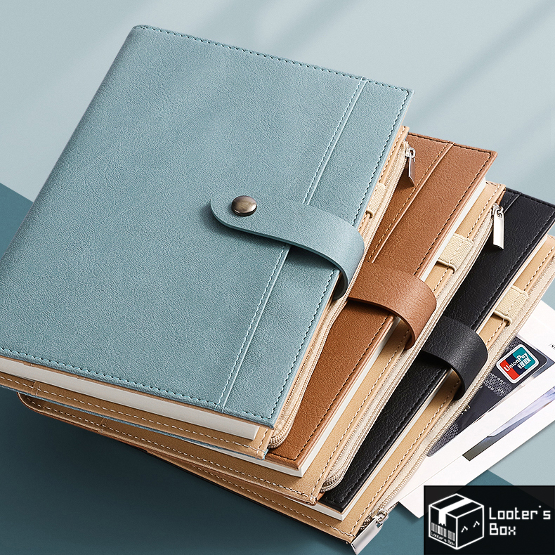 200 Pages A5 Minimalist Leather Notebook with Zipper Organiser Pouch