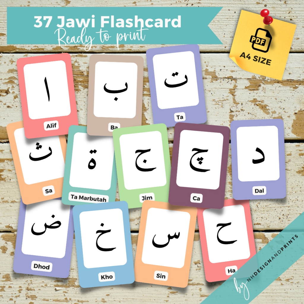 PDF Soft Copy Printable Jawi Flashcards. Flashcard Hijaiyah. Alif Baa