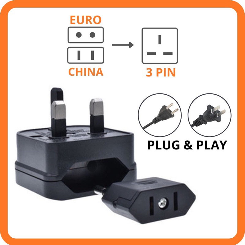 2 Pin Plug Converter / 2 Pin To 3 Pin Plug / EU To UK Plug / Power ...