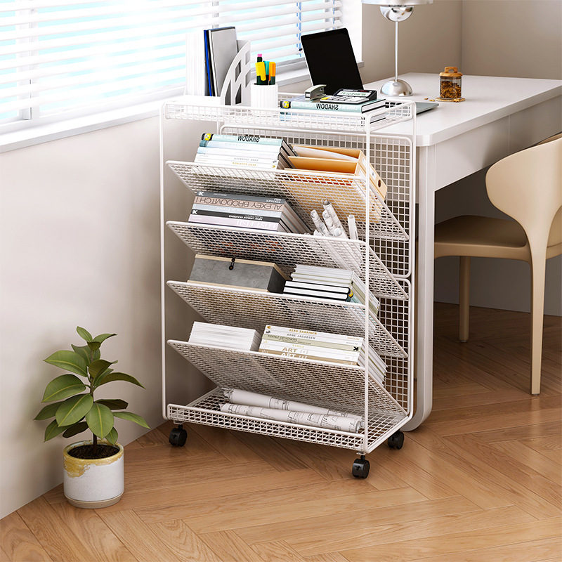 Small Bookshelf Movable Book Desktop Book Storage Rack with Wheels
