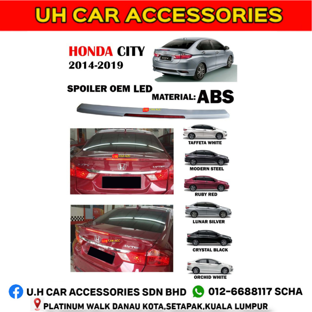 HONDA CITY 2014-2019 GM6 OEM LED ABS SPOILER WITH PAINT | Shopee Malaysia