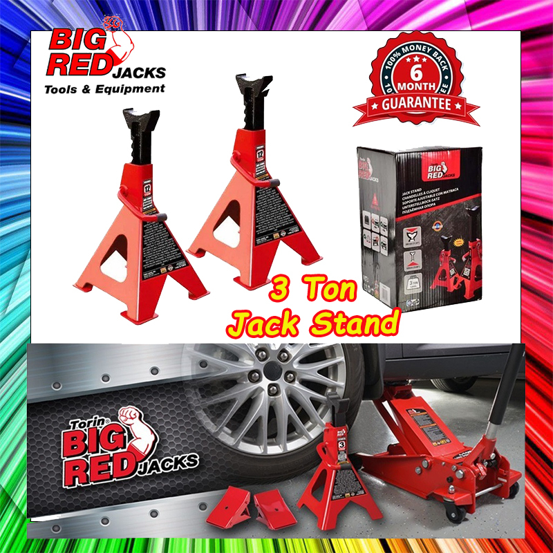 BIG RED 3 Ton Aluminum Jack Stands Locking Support Pins Red/Silver, 1