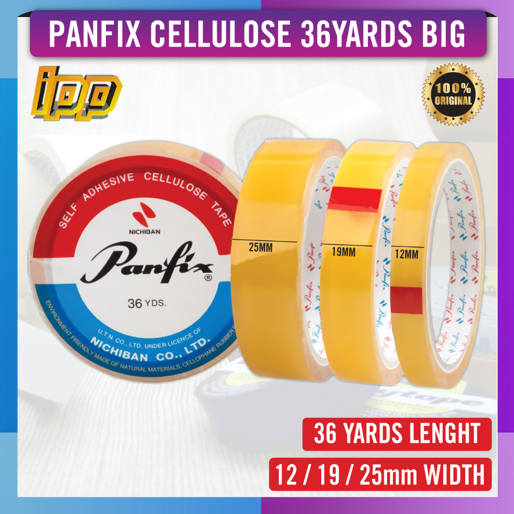Panfix Cellulose Tape Big 36yard (12mm / 19mm / 25mm)-*Per Roll* Harga ...