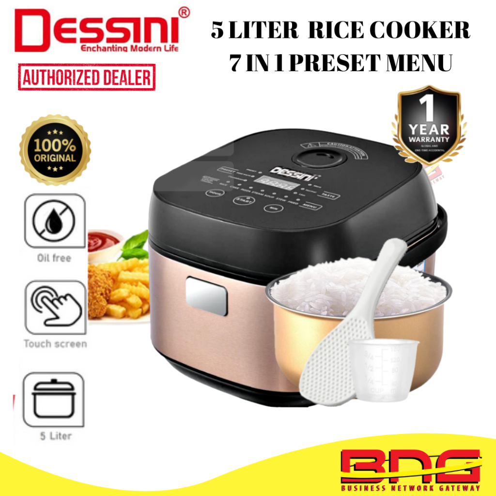 DESSINI ITALY 7IN1 5L Electric Digital Rice Cooker Non-stick Stainless  Steel Inner Pot Steamer Pengukus