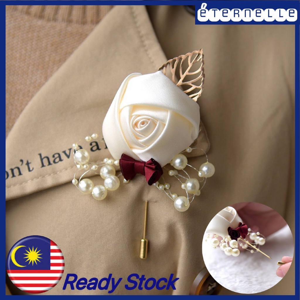 🇲🇾Wedding Prom Corsage Ceremony Flower Brooch Groom Groomsmen ...