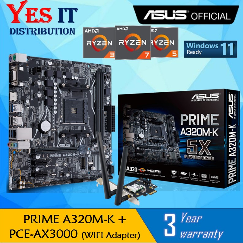 ASUS PRIME A320MK AM4 MATX MOTHERBOARD + ASUS PCEAX3000 DUALBAND