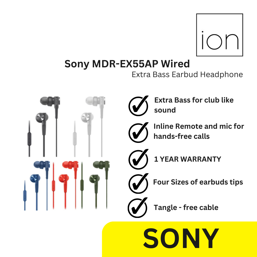 Sony Mdr Xb55ap Extra Bass In Ear Headphones 1 Year Warranty Shopee Malaysia 5859