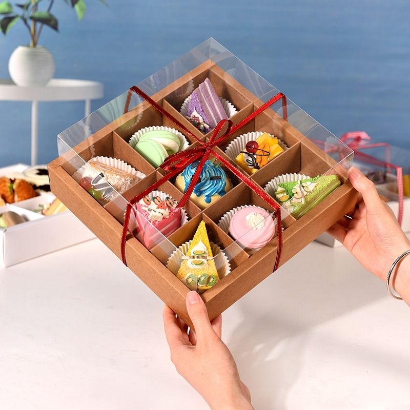 9 Hole Dessert Cake box Transparent Box Food packing box Clear Window
