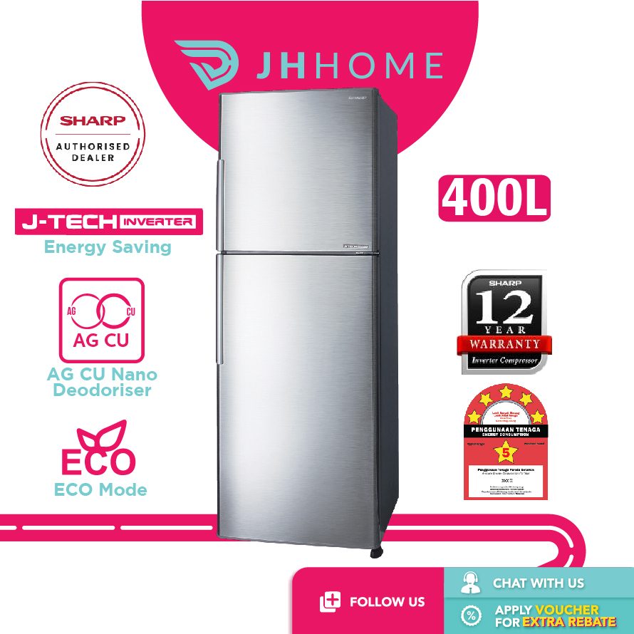 Sharp 400L J-Tech Inverter 2 Door Refrigerator SJ406MSS | AG CU Nano  Deodoriser | 5 Star Engergy Rating | Peti Sejuk | Shopee Malaysia