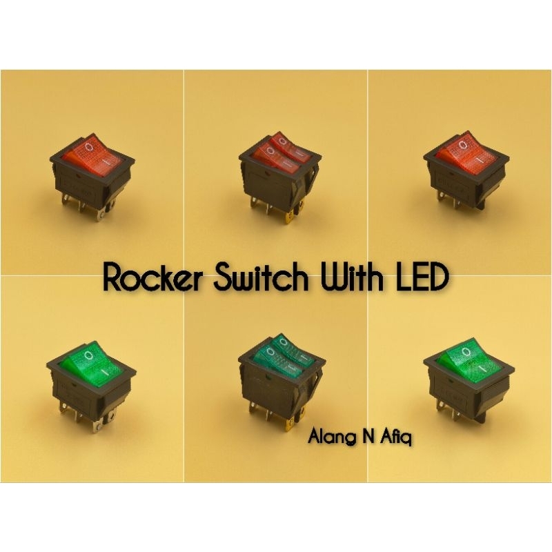 Rocker Switch With LED Light ON OFF. 4 / 6 Pin. Suis 16A 250V, Green N ...