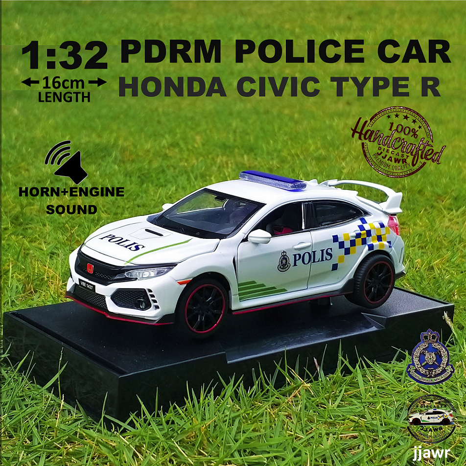 POLIS TYPE R: 1:32 Civic Type R FK8 PDRM Polis Diraja Malaysia Police Car Model Diecast Toy Car Repl