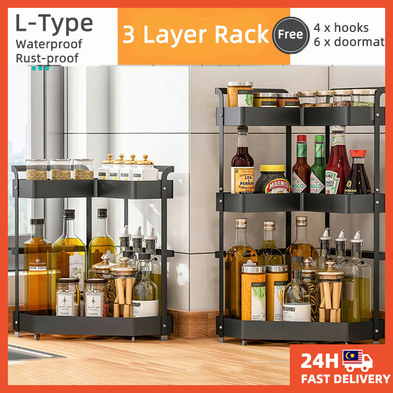 Kitchen Rack Multi-functional Shelf Corner Rak Dapur Seasoning Spice ...