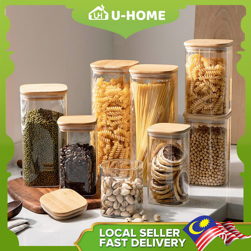 U-HOME Seasoning Bottle Glass Jar Square Food Container Storage Tank ...
