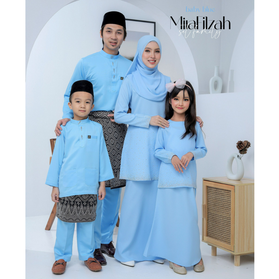 Baju Raya 2023 Sedondon Family Warna Baby Blue Baju Kurung Moden Mira ...