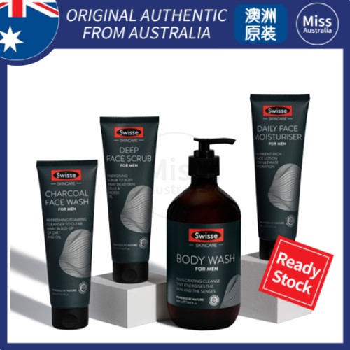 Swisse Charcoal Face Wash For Men 120ml/Body Wash 500ml/Deep Face Scru