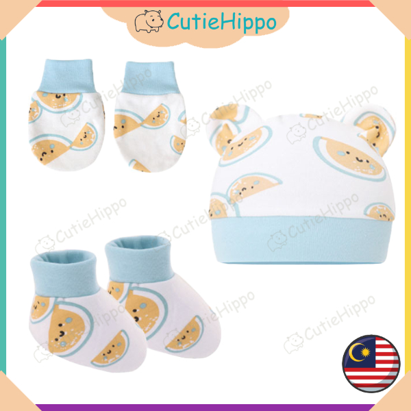 (Cartoon) Newborn Baby Hat Mitten Booties Set Infant Beanie Cap Kain ...