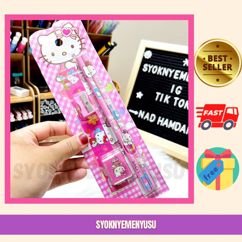 5 IN 1 kitty Kids Stationary Stationery Set Birthday Pencil
