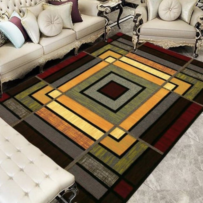 🐱COMEL🐱 [M/L/XL] Square Pattern 3D Printing Modern Design Carpet Living ...