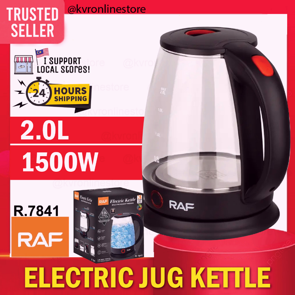RAF 2.0L Cordless Electric Glass Jug Kettle 1500W Fast Boiling 360