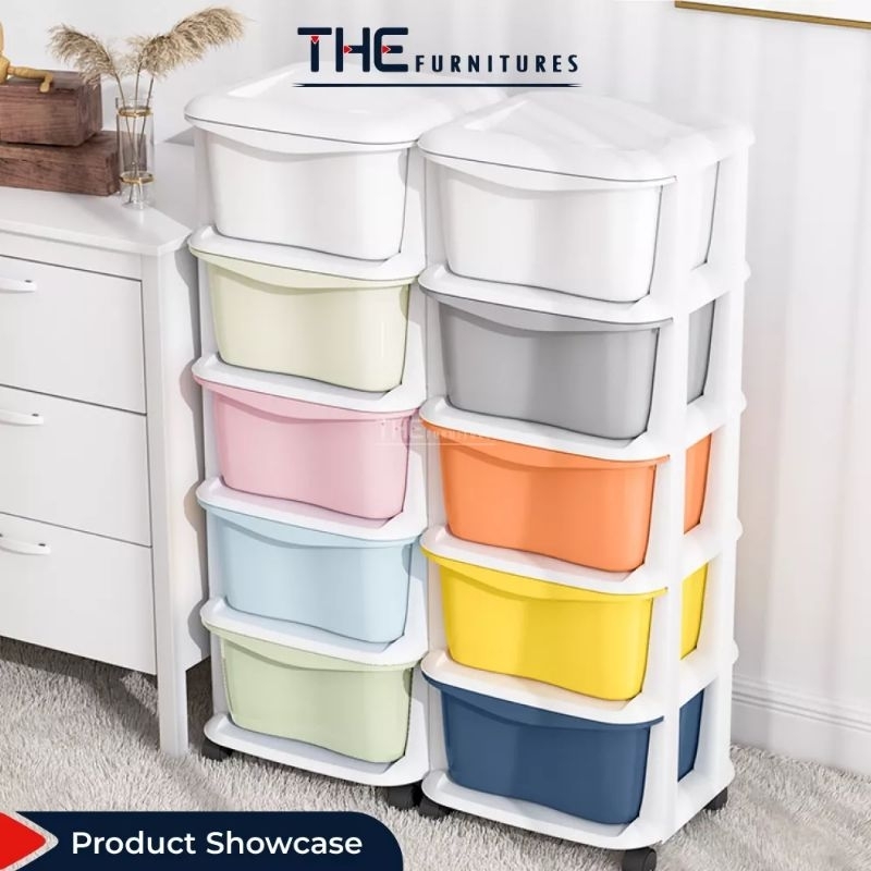 5 Tier Drawers Cabinet Cubes DIY Wardrobe Rack Space Saver With Wheels ...