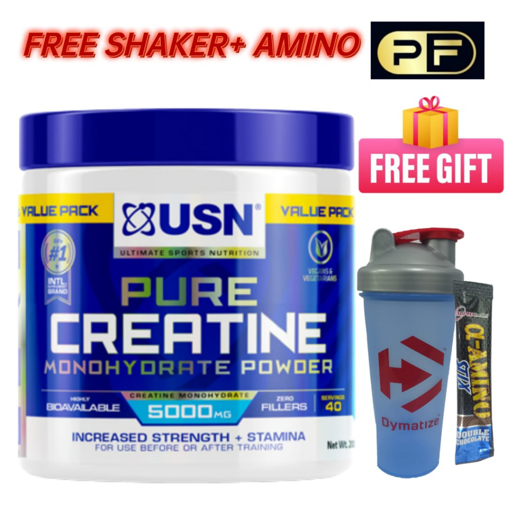 USN Pure Creatine Monohydrate 200g 40 - (Free Shaker + 1 Amino Stix ...