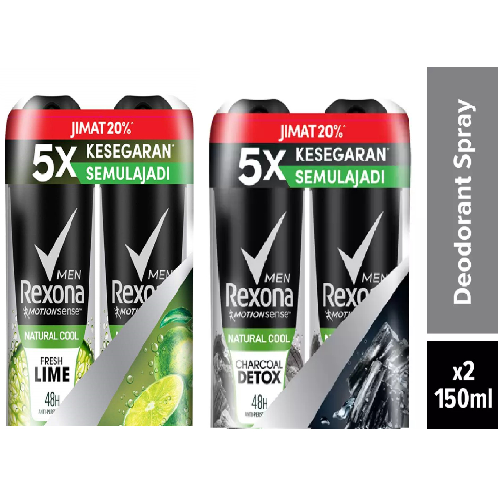 REXONA MEN NATURAL COOL FRESH LIME /CHARCOAL DETOX 2x150ml Shopee