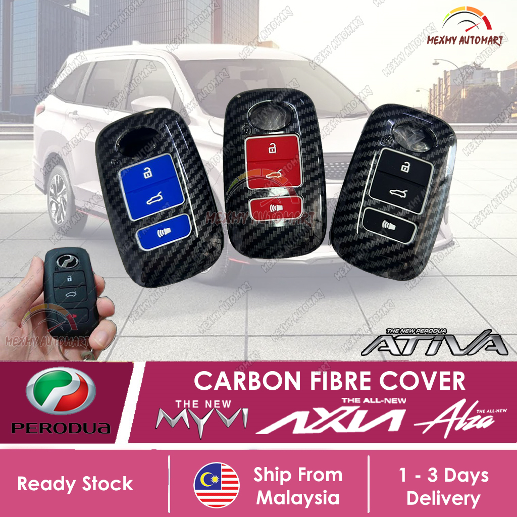 Perodua New 2022 2023 Axia Alza Ativa Myvi Carbon Fibre Car Key Cover ...